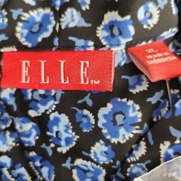 ELLE Blue & Black Floral Blouse with Keyhole & Bow Front Size XL - Picture 2 of 5